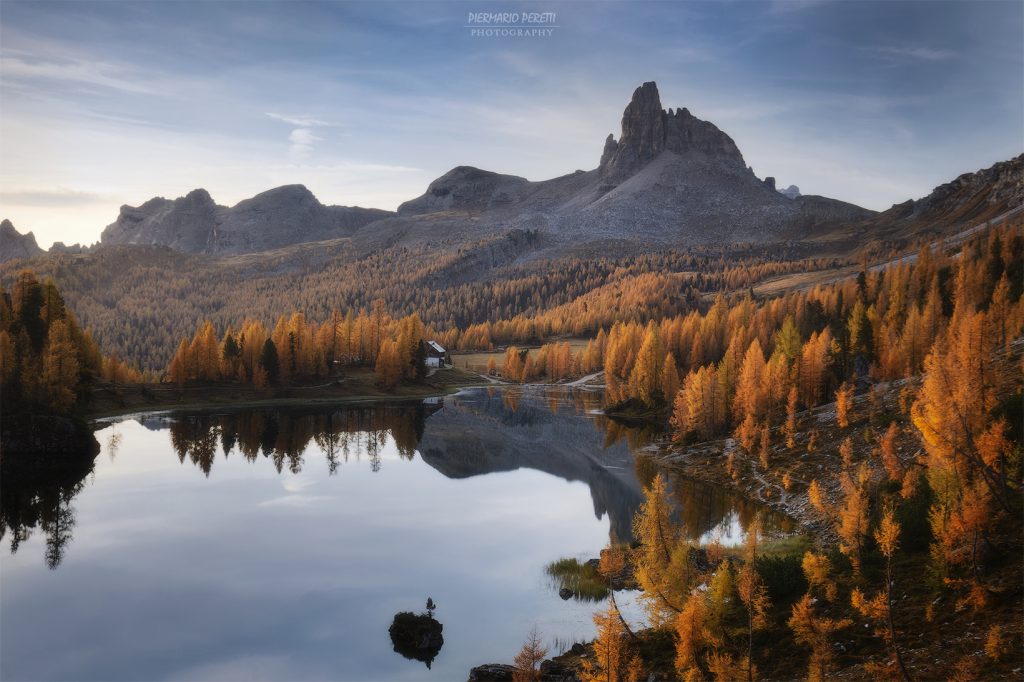 Lago Federa at Sunrise during fall season